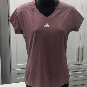 Adidas AEROREADY V-Neck Short Sleeve Tee - Light Mauve - XS